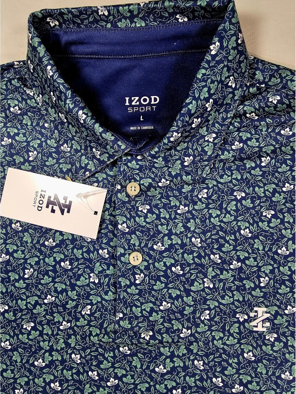 IZOD Sport Blue Floral Print Polo Shirt. #golfing Size Large. NWT - Picture 4 of 9